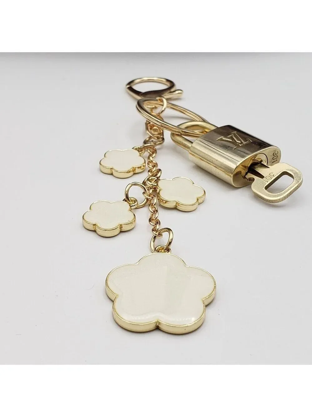 Authentic Louis Vuitton Lock & Key with Unbranded Flower Charm, Keychain